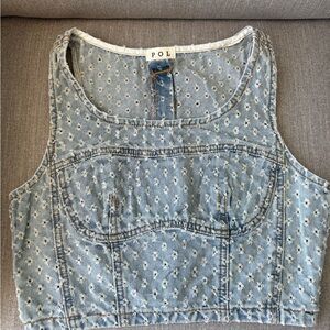 POL denim floral corset crop top Zipper Back - Sz S